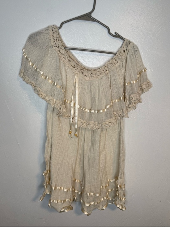 Jen's Pirate Booty Tops - Jen’s Pirate Booty Gauze Crochet Lace Boho Tunic Top S vintage style